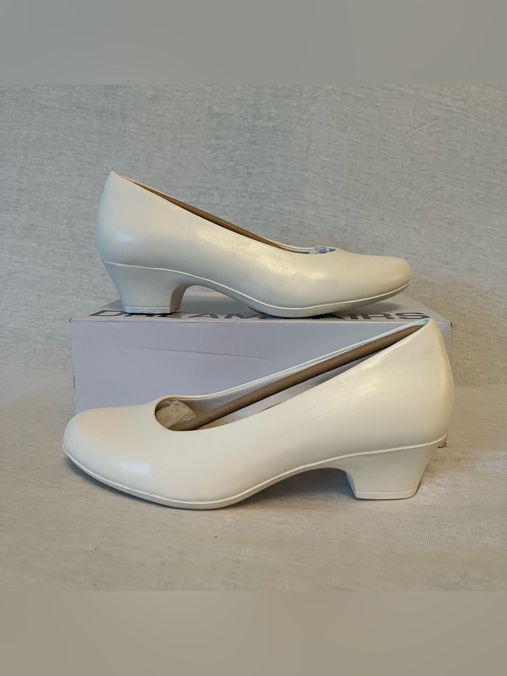 Classic  Dream Pairs White Low Heel Faux Leather Pumps